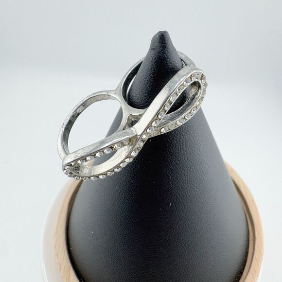 Vintage Two Finger Infinity Rhinestone Ring Statement Bling Unique Edgy Glamour - Picture 3 of 10